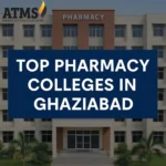 Title image showing a modern pharmacy college building with bold text reading Top Pharmacy Colleges in Ghaziabad.